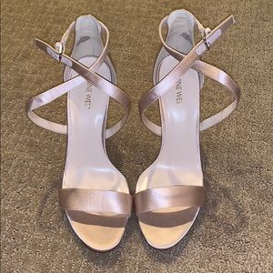 Nine West My Debut 4” heels in Light Natural Satin